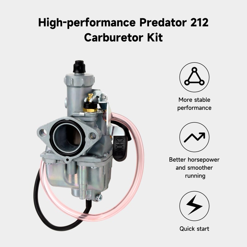 FVRITO VM22 Racing Performance Carburetor Carb for Predator 212cc 196cc Coleman CT200U BT200X KT196 Mini Bike Go Kart GX160 GX200 6.5HP OHV Clone Engine with Intake Manifold 38mm Air Filter Parts Red - Image 2